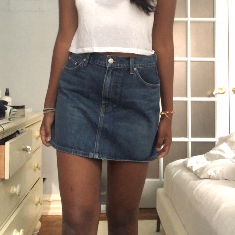 Reformation Dark-Wash Denim Skirt